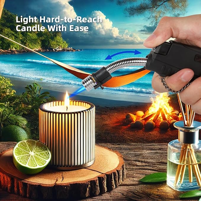 Navpeak Mini Camping Torch Lighter Handy Portable Flexible Wand Telescoping Burner Head Windproof Flame Butane Refillable for Hiking Campfire Candle Grill Fireplace Outdoor(Buatne Not Included)(Black)