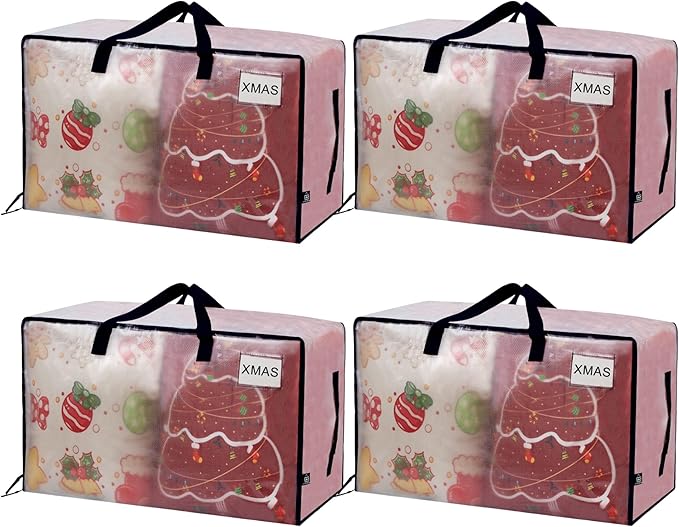 VENO 4 Pack Clear Extra Large Moving Bags & Storage Totes, Heavy Duty Organizer with Reinforced Handles & Strong Zippers for Clothes, College Dorm Essentials, Moving Supplies