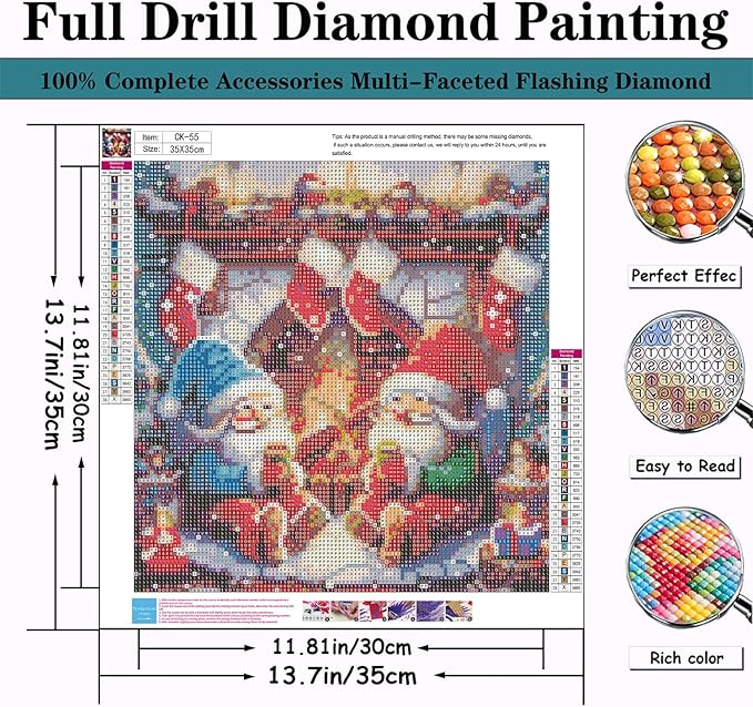 CZYWJMEI 5D Winter Diamond Painting Kits for Adults Beginners,DIY Christmas Gnome Diamond Art Kits,Full Round Drill Diamond Dot Gem Art Kits,Home Wall Decor 13.7x13.7nch