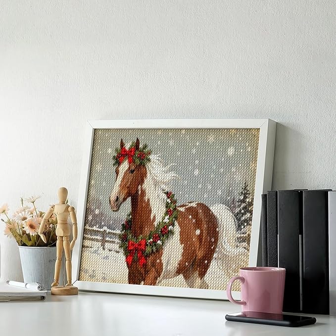 AIVKIEJK Diamond Painting Kits for Adults - Christmas Festive Holiday Horse with Snowy Mane Painting DIY 5D Full Drill Diamond Dots Paintings with Diamonds Gem Art and Crafts Home Decor 16"x20"