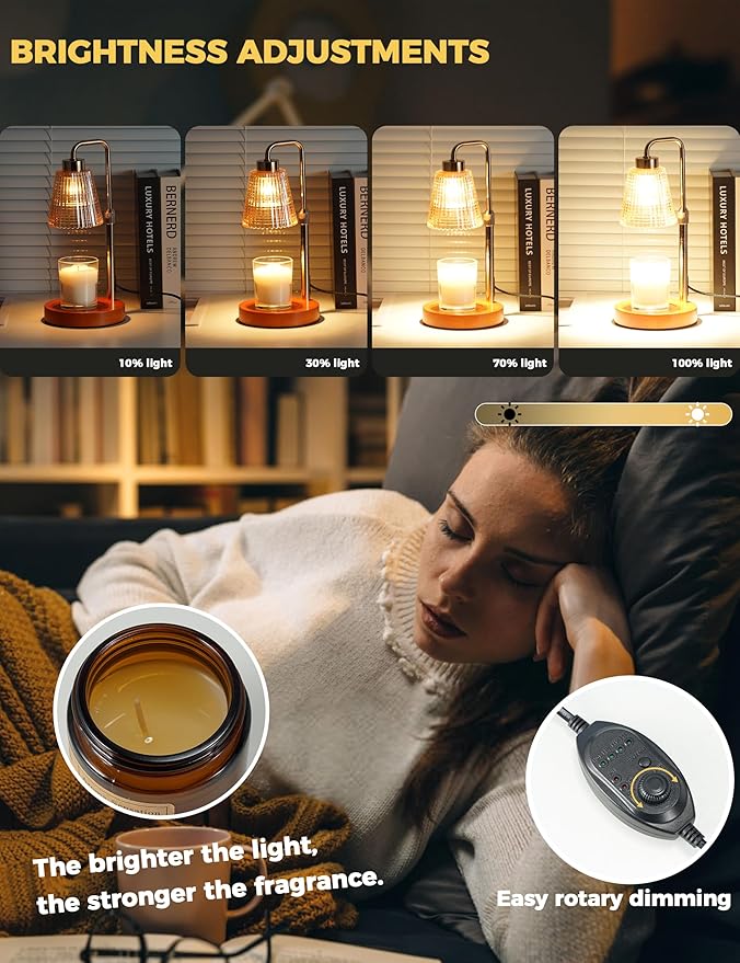 GODONLIF Candle Warmer Lamp with Timer Dimmable, Birthday Gifts for Women Mom, House Warming Gifts New Home Decor, Wax Melt Warmer for Jar Candles with 2 Bulbs