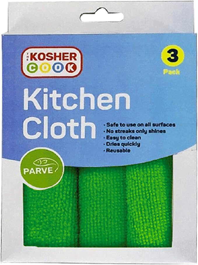 The Kosher Cook Parve Green Microfiber Dish Cloths, Quick Drying, Highly Absorbent Rags for Cleaning and Drying Counters, Dishes and More Color Coded Home and Kitchen Accessories (Pack of 3)