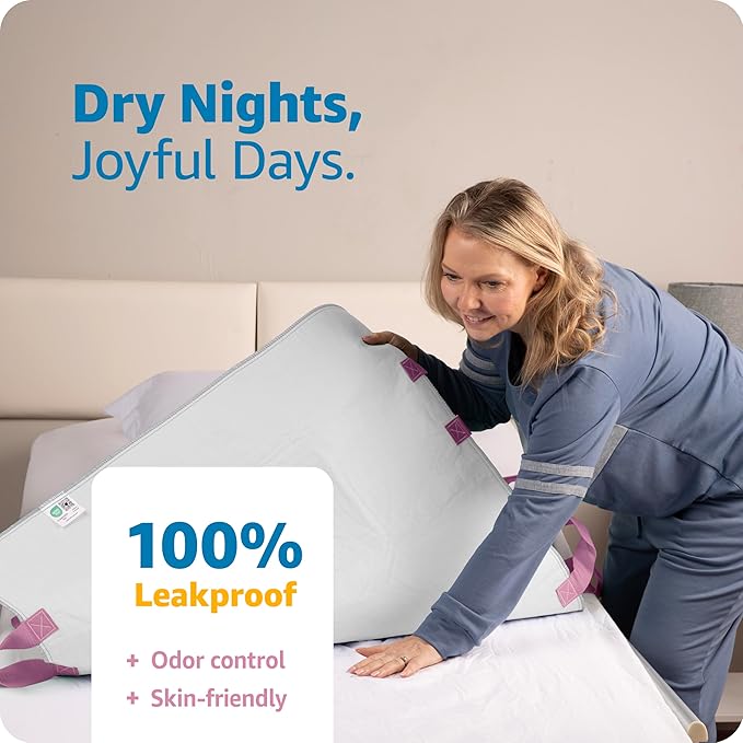 Improvia Positioning Bed Pad, with 8 Reinforced Handles, Quick-Drying, Washable, Waterproof, for Lifting, Turning, Transfering, Elderly and Incontinence Patients (Pink, 34" x 52" - Pack of 1)