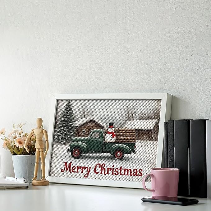 AIVKIEJK Diamond Painting Kits for Adults - Christmas Truck with Snowman & Cabin Winter Painting DIY 5D Full Drill Diamond Dots Paintings with Diamonds Gem Art and Crafts Home Decor 8"x12"