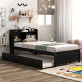 Harper & Bright Designs Twin Size Platform Bed with Bookcase Headboard and Trundle, Wooden Twin Platform Bed Frame with Bookself for Kids Girls Boys, Espresso