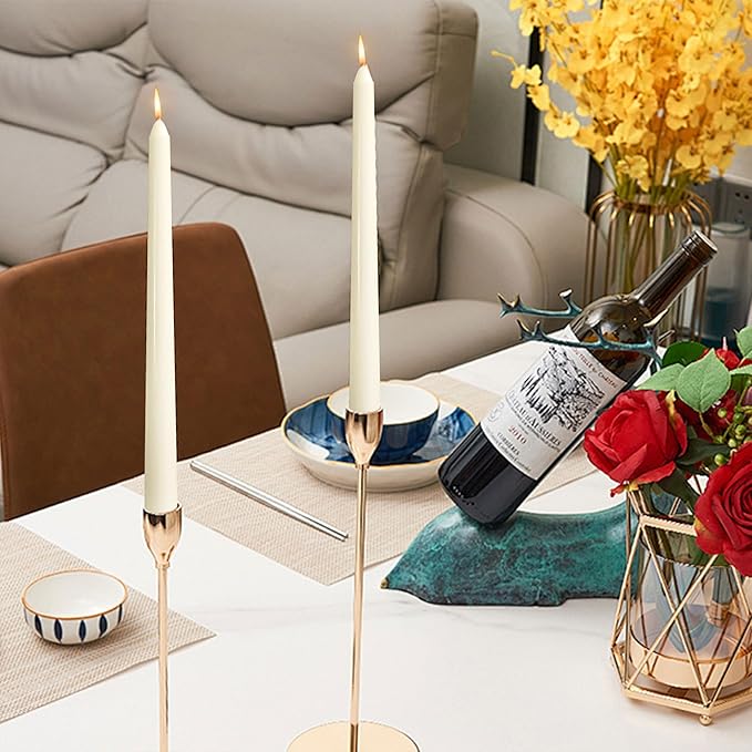 OSHINE 12 Pack Ivory Taper Candles Long Taper Candle 10 Inch Dripless Unscented Smokeless & Emergency 7-8 Hours Long Burning Tall Candlesticks Ideal for Weddings, Thanksgiving, Christmas, Dinner Party