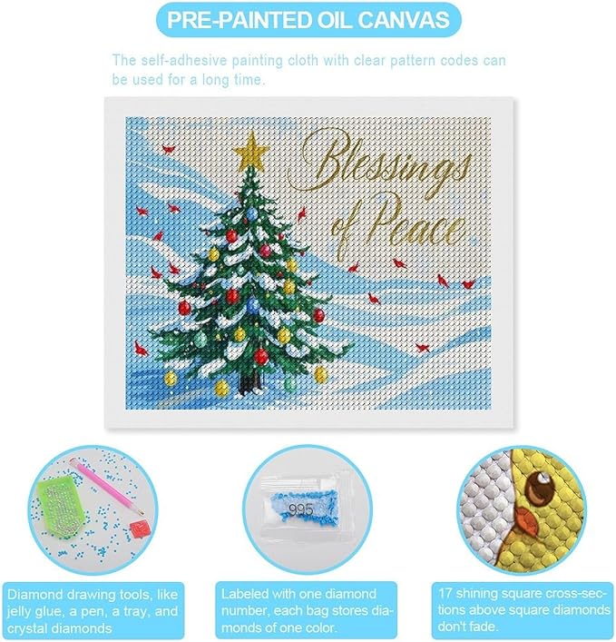 Diamond Painting Kits for Adults - Christmas Snowy Pine & Inspirational Blessings of Peace Painting DIY 5D Full Drill Diamond Dots Paintings with Diamonds Gem Art And Crafts Home Decor 16"x20"