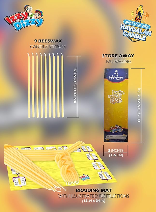 Izzy 'n' Dizzy Havdalah Candle Making Kit for Kids, DIY Candle Arts and Craft Kits, Braided Wax Candle Making Kit for Adults and Kids, Create Your Own Braided - Yellow Beeswax