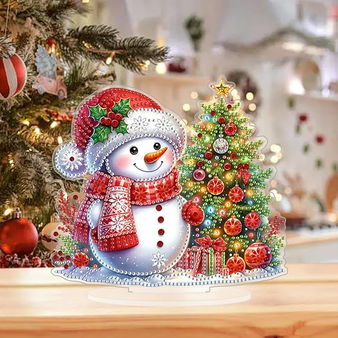 ZeeLionArt Tabletop Diamond Art Painting Kit for Adult,Christmas Snowman DIY Special Shaped Rhinestone Desk Placement Ornament,Home Stand Up Gem Painting Craft Kit,Gift,Double Sided.