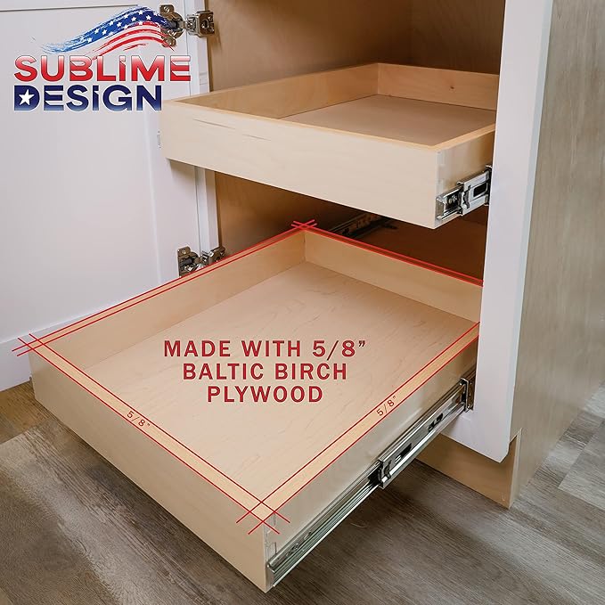 Sublime Design - Standard Size - Pull Out Kitchen Drawers | Slide Out Shelves for Kitchen Cabinets | Pull Out Home Organizer (Bottom Mounting, 32 Inch W/Drawer Slides (31” Drawer Box))