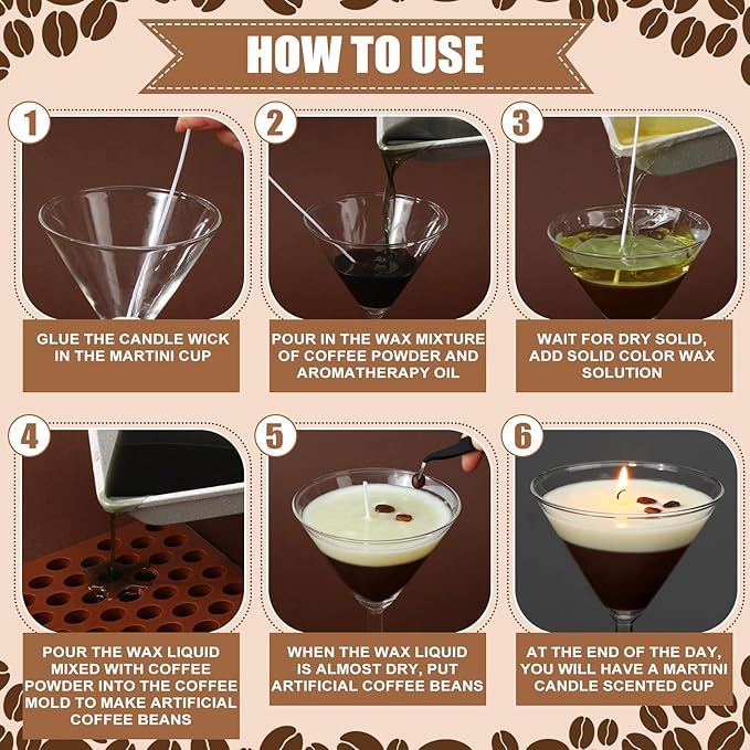 4 Set DIY Espresso Martini Candle Making Gifts Supplies Kit Candle Making Kit for Adults Women Martini Glasses Birthday Party Gifts Coffee Lovers Scented Aesthetic Home Decoration No Candles (Regular)