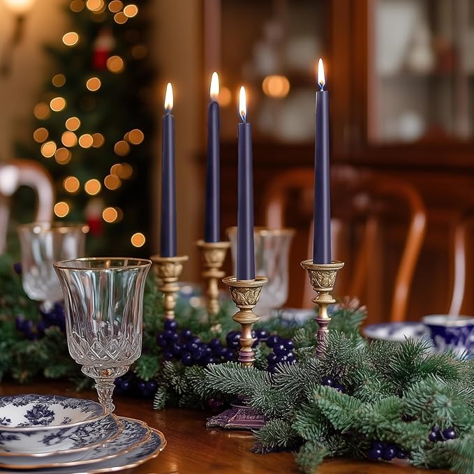 KONNI 0.87×10 Inch Dark Blue Taper Candles, Unscented and Smokeless Tall Candlesticks, 10 Pack Tapered Candles with Cotton Wicks, Long Burning, Ideal for Weddings, Dinner Parties, and Home Décor