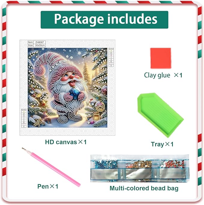 antor Diamond Art Painting Kits for Adults, Christmas Gnome 5D Special Shape Diamond Art Kits for Beginners, Crystal Rhinestones Diamond Art Painting for Home Wall Christmas Decoration Gift 12×12inch