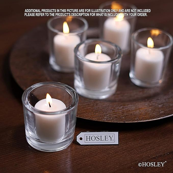 Hosley Set of 30 Unscented White Votive Candles – Bulk Pack, Clean-Burning, Long-Lasting 10-12 Hour Burn Time – Ideal for Weddings, Home Décor, Spa, and Events