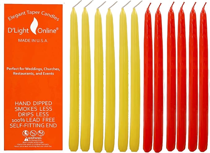 D'light Online Elegant 10" Seasonal Fall Taper Candles Premium Quality - Unscented, Hand-Dipped Tapered Candles, Dripless and Smokeless - Set of 12 (10 Inch, Contemporary Autumn)
