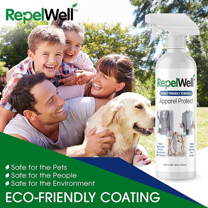 RepelWell Apparel Protect (12oz) Stain & Water Repellent Spray – Non-Toxic, Eco-Friendly, Pet-Safe Sprays for Clothing & More