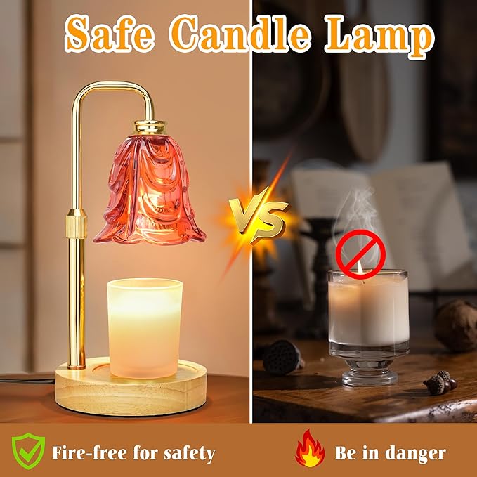 XJZJY Candle Warmer Lamp with Timer Dimmer, Adjustable Height Green Tulip Candle Wax Warmer, Christmas Birthday Gift for Mom Women, House Warming Gifts for New Home Bedroom Decor (Flower Crimson)