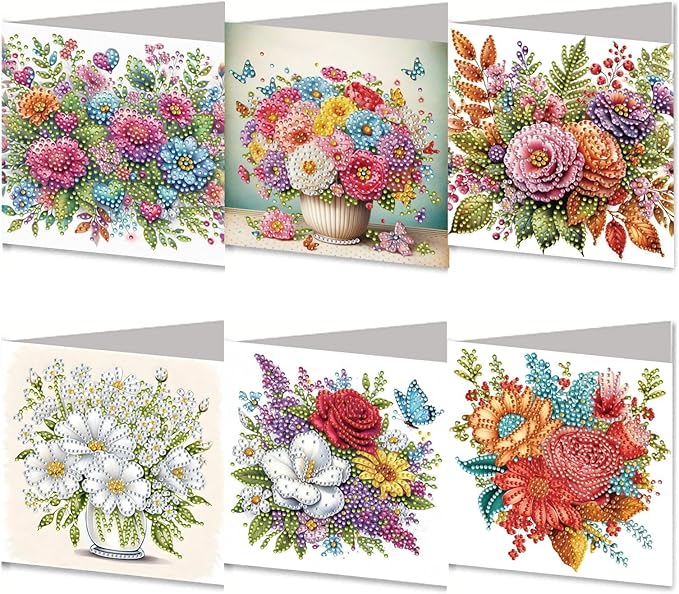 DoxQcs 5D Diamond Art Painting Greeting Cards Kit, DIY Cards for Blessings Congratulations Gifts, Greeting Card Set for Birthday Thanksgiving Day Christmas Halloween-Bouquet-2