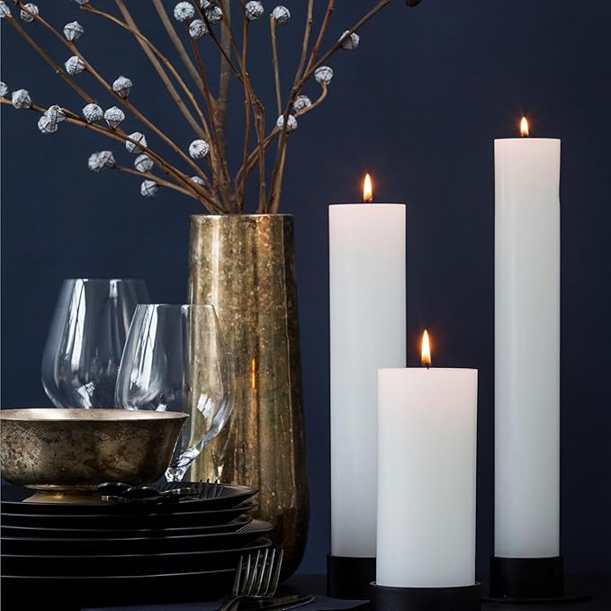 White Pillar Candles, Handmade in Europe, 6 Pack – RSPO Certified, Dripless & Smokeless Velas, Long Burning Candles 45 Hours per Large Candle, Unscented Candle Set (6 pcs, Ø 2.4 in x H 4.7 in, White)