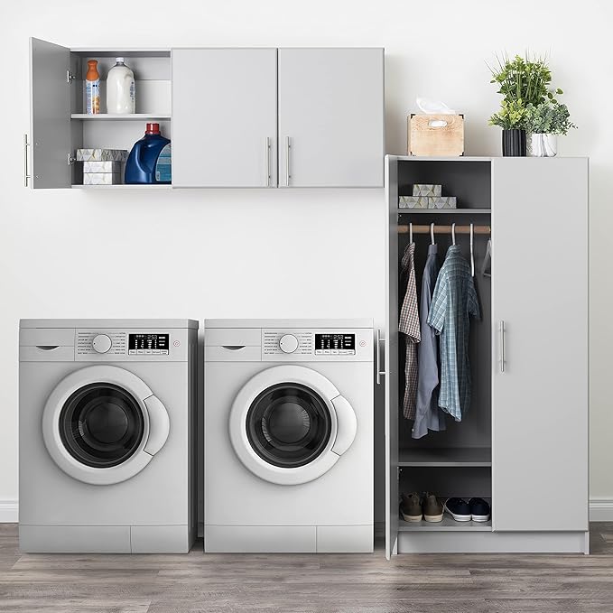 Prepac Elite 54" Wall Cabinet, Light Gray Storage Cabinet with 2 Adjustable Shelves, Storage for Pantry, Kitchen and Bathroom 12" D x 54" W x 24" H