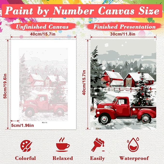 Skyboda Christmas Tree Paint by Numbers Kit for Adults Beginners with Frame, Red Truck Adult Paint by Number Kits on Canvas, Easy DIY Oil Painting Kits for Home Decor, 8x12in