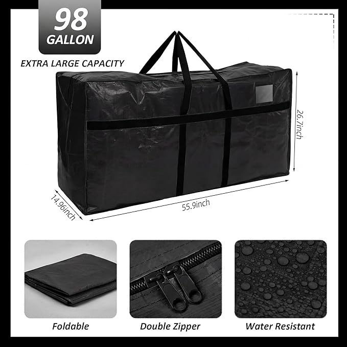 Windyun 4 Pack 98 Gallon Extra Large Moving Bags XXL Heavy Duty Storage Bag with Strong Zipper Handle Jumbo Big Tote Box Foldable for College Dorm Travel Clothes Duffle Blanket Pillow(Mixed Color)