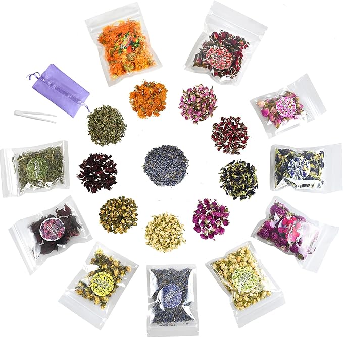 DoraMagic Natural Dried Flowers Kit 10 Bags, Dried Flowers Herbs for Soap Making, DIY Candle, Resin Jewelry, Bath (MultiColor2)