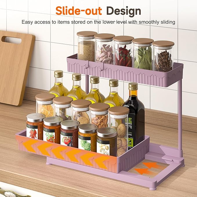 3 Pack Multi-Purpose Under Sink Organizers and Storage, 2026 L-Shaped Pull Out Cabinet Organizer for Bathroom & Kitchen, Under Cabinet Organizer with Hooks Hanging Cup (Pink, 14.85 inch)
