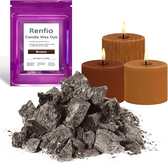 Renfio Candle Dye, 2.11oz/60g Brown Candle Dye for Soy Wax Highly Concentrated Wax Dye for Candle Making Bulk Blocks Colored Tealight Candles Coloring Dyes Chips Candle Making Kit - Brown