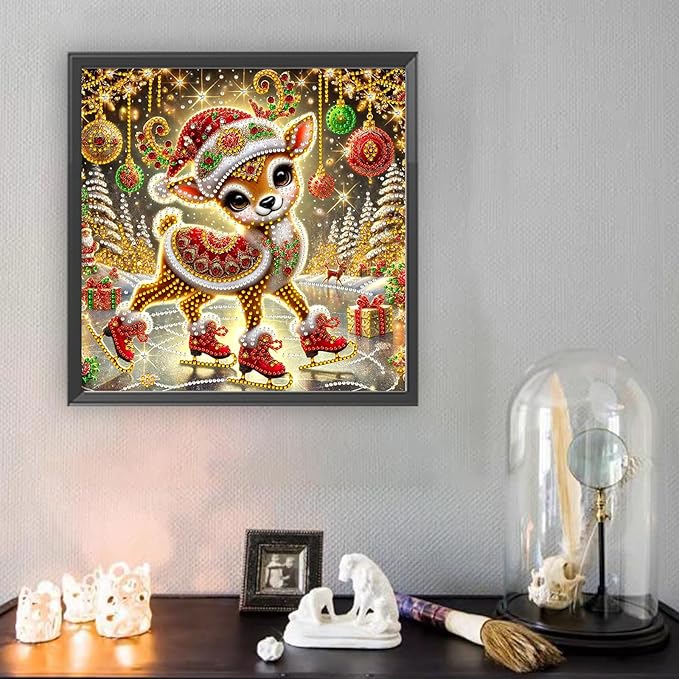 Christmas Deer 5D Special Shape Diamond Art Kits for Beginners, Christmas Winter Theme Diamonds Painting Kits for Adults,DIY Crystal Rhinestones Diamond Paintings for Home Wall Decor 12×12Inch