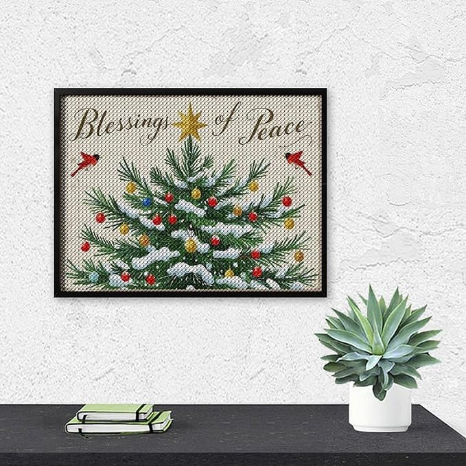 Diamond Painting Kits for Adults - Christmas Snowy Pine & Inspirational Blessings of Peace Painting DIY 5D Full Drill Diamond Dots Paintings with Diamonds Gem Art And Crafts Home Decor 12"x16"