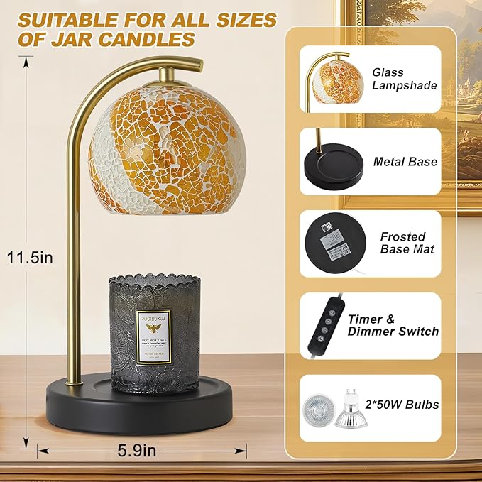 Womens Gifts for Christmas Candle Warmer Lamp, Dimmable Scented Wax Melt Warmer with Timer, Housewarming Gifts for Home Bedroom Decor, Xmas Birthday Gifts for Mom, 2 Bulbs, White+Gold