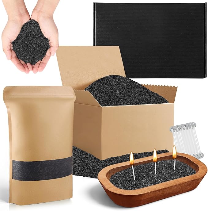 Nuanchu Pearled Sand Candles with Wicks 3.3 lbs Sand Wax Candle Kit-Wooden Dough Bowl, 100 Wicks, Long-Lasting Candle Beads, Non-Toxic, Reusable, Black