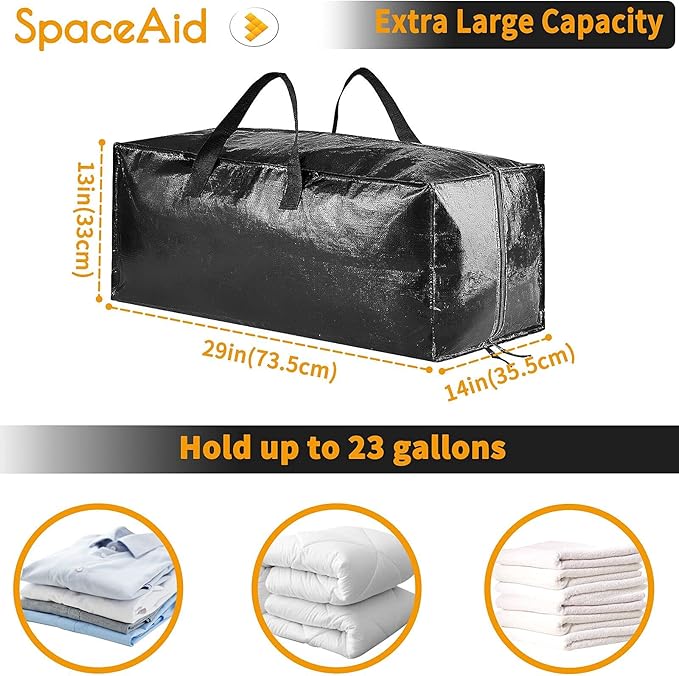 SpaceAid Heavy Duty Moving Bags, Extra Large Storage Totes W/Backpack Straps Strong Handles & Zippers, Alternative to Moving Boxes, Packing & Moving Supplies, Black (6 Pack)