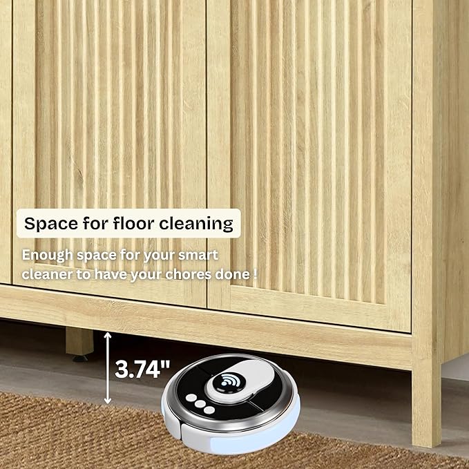 ELISA HOME Lagoon Large Buffet Sideboard Cabinet with Storages, 57.9" Modern Buffet Table Dining Room Cabinet Coffee Bar Storage with 4 Doors for Dining Room, Living Room, Hallway, Oak