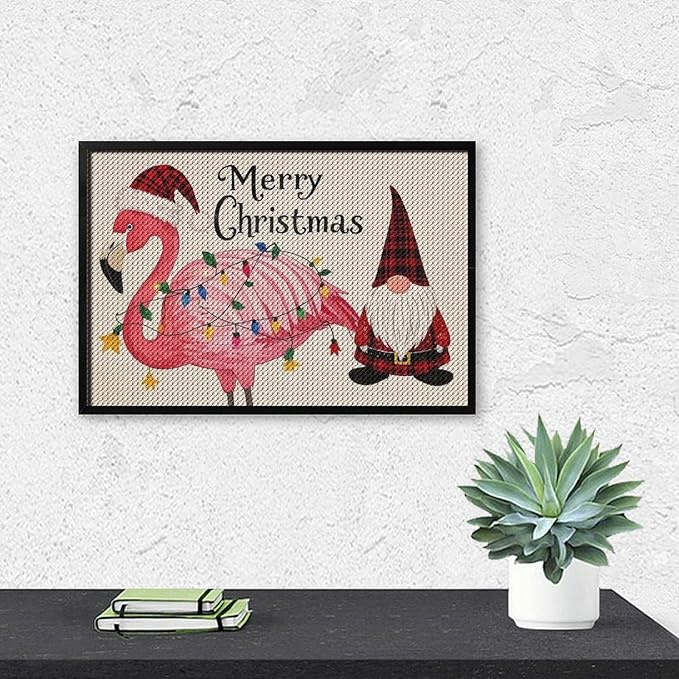 AIVKIEJK Diamond Painting Kits for Adults - Festive Flamingo Christmas Santa Hat Painting DIY 5D Full Drill Diamond Dots Paintings with Diamonds Gem Art and Crafts Home Decor 8"x12"