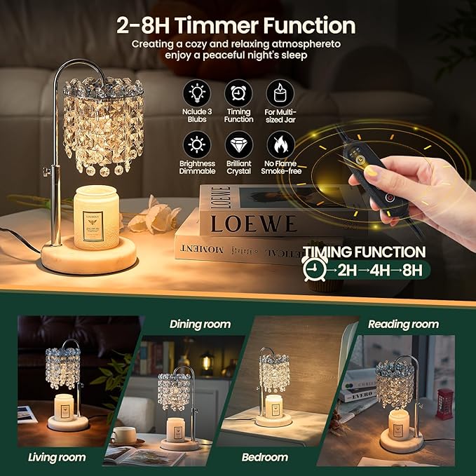 Candle Warmer Lamp with Timer Dimmer Adjustable Height for New Home Bedroom,Vintage Home Decor for Scented JaR 3 Bulbs for New Home Decor, Women Mom Christmas Birthday Gifts, Silver (Silver)