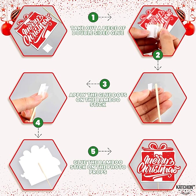 KatchOn, 35 Pcs Huge Christmas Photo Booth Props Kit, DIY | Christmas Decorations Indoor | Holiday Photo Booth Props for Photoshoot Selfie Xmas Decorations | Navidad Decoración