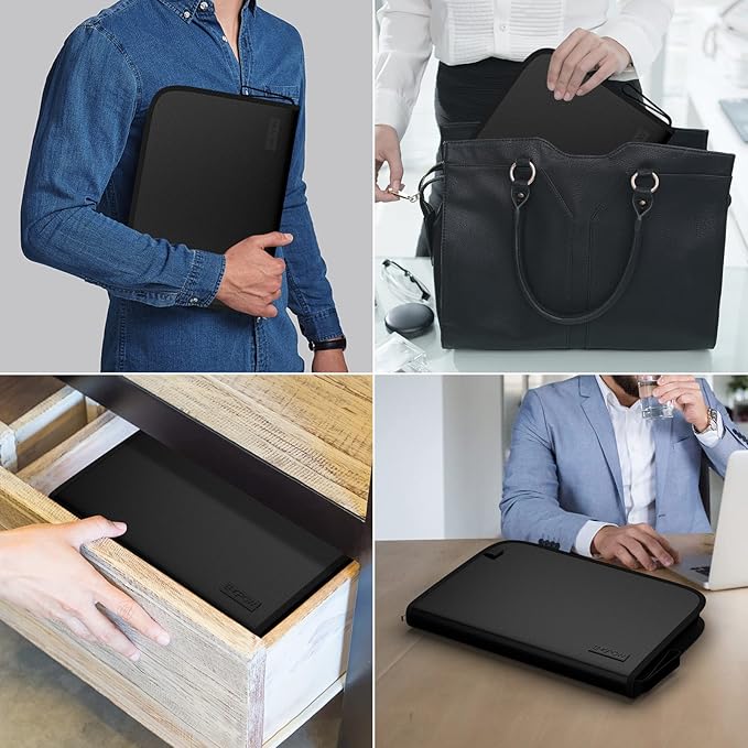 ENGPOW Expanding File Folder with Multi-Function Pockets,Fireproof File Organizer Accordion Document Organizer with Letter A4 Size Storage For Important Document,Money,Card,USB,Passport,5-Pocket,Black