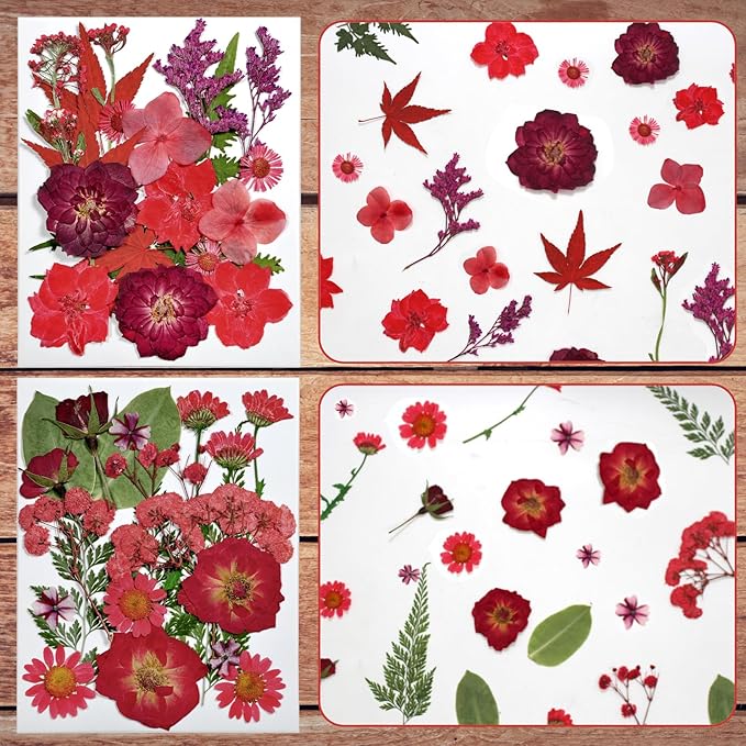 CONVELIFE Dried Flowers for Resin, Vacuum Packed DIY Pressed Flowers for Epoxy, Jewelry, Candles, Soap, Nail Production (80PCS Red Dried Flowers)