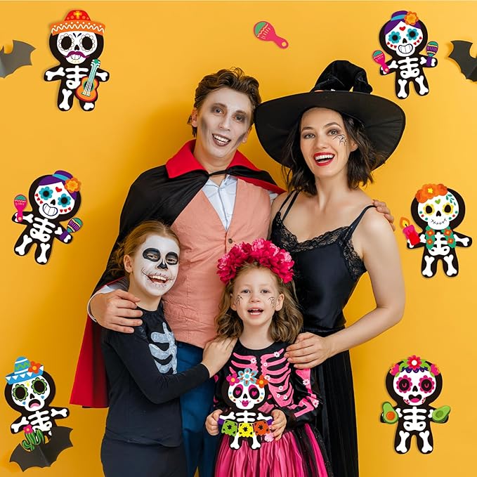 Cinrobiye 24Set Day of The Dead Craft Kits Sugar Skull Masks Craft Kits DIY Paper Mask for Halloween Pinata Goodie Bag Fillers Dia De Los Muertos Birthday Party Favors Holiday Home School Art Project