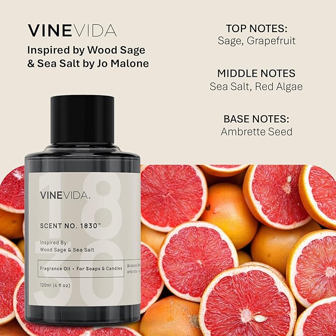 VINEVIDA [120mL] Wood Sage & Sea Salt Fragrance Oil for Candle Making - Natural Candle Oil Scents - Soap Making Essential Oil - Made in USA