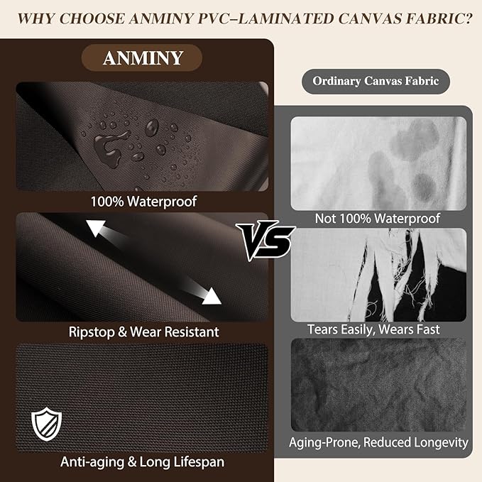 ANMINY 100% Waterproof Outdoor Fabric by The Yard, 58" W 600D Marine Canvas Fabric with PVC Backing, Ripstop Upholstery Material for Furniture Boat Covers Tent Awning, 1 Yard Dark Brown