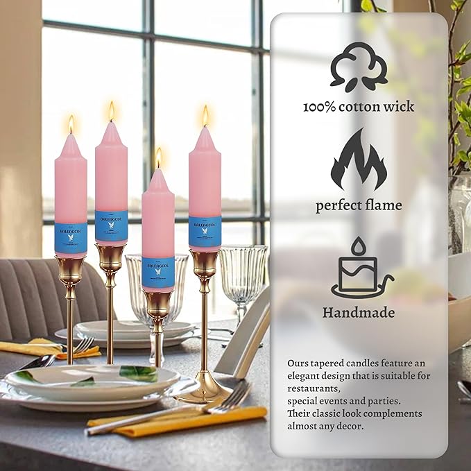 Handmade Unscented Long Lasting Twisted Pink Taper Candles 5 Inch with Smooth Flame Elegant Design and Smokeless Candle Perfect for Home Décor Weddings