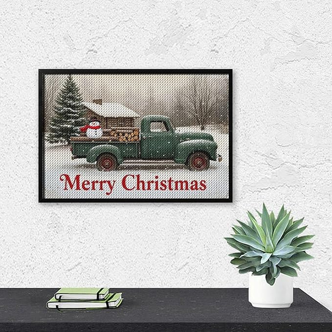AIVKIEJK Diamond Painting Kits for Adults - Christmas Truck with Snowman & Cabin Winter Painting DIY 5D Full Drill Diamond Dots Paintings with Diamonds Gem Art and Crafts Home Decor 8"x12"