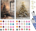 Paint by Number Kit with Inner Frame, 2 Pack 16x20 Inch Christmas Scenes - Vintage Tree & Golden Snowy Tree, DIY Acrylic Painting Sets for Adults Kids Gift