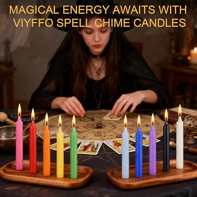 Viyffo 40 Pack Taper Chime Candles, 4 Inch Mini Unscented Dripless Candles, 1.5 Hour Burn Time, 10 Colors for Rituals, Meditation, Prayer, Wicca & Pagan Spells, Home Décor