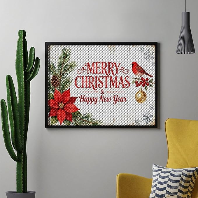 AIVKIEJK Diamond Painting Kits for Adults - Merry Christmas & Happy New Year Painting DIY 5D Full Drill Diamond Dots Paintings with Diamonds Gem Art and Crafts Home Decor 12"x16"