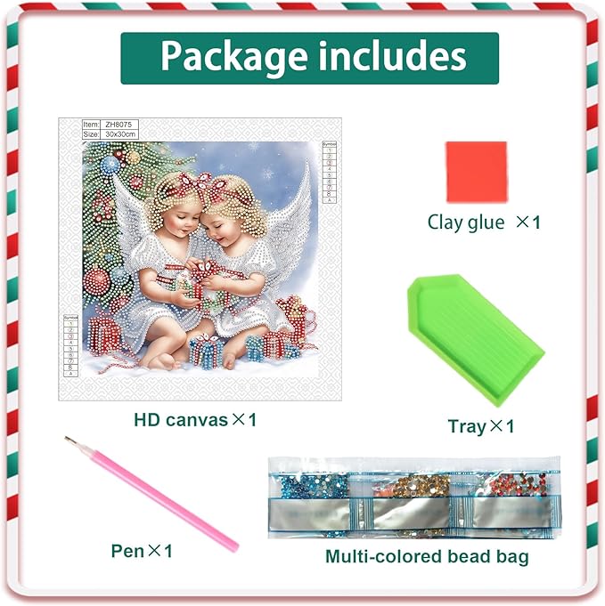 antor 5D Special Shape Diamond Art Kits for Adults Beginners, Christmas Angel Crystal Rhinestones Diamond Painting Kits, DIY Diamond Art Canvas for Home Wall Decoration Gift 12×12 Inch