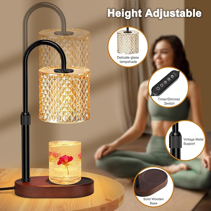 ZENLEA Candle Warmer Lamp with Timer, Wax Melt Warmer with Timer and Dimmer, Adjustable Height Lamp Candle Warmer for Jar Candles, House Warming Gift for Women & Mom, Ideal Christmas Gift